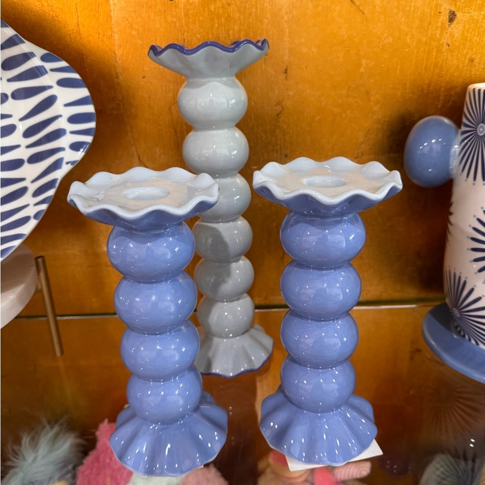 Coton Colors Blue and Cream Candle Holders